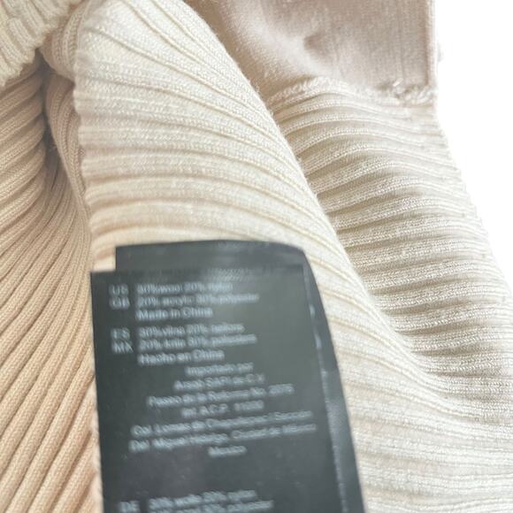 Sandro Cream Wool Blend Ribbed Knit Logo Button Front Cardigan Sweater Size 2 - Picture 8 of 11